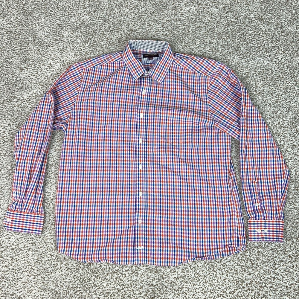 Johnston Murphy Shirt Mens XL Gingham Check Long Sleeve Button Down Office Work